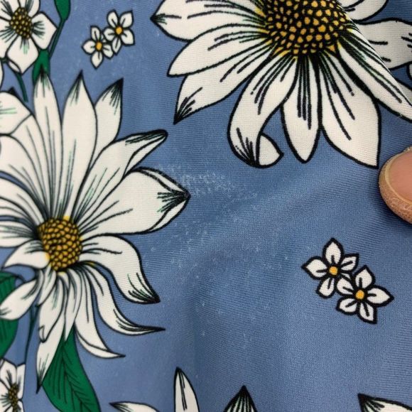 Jessica Simpson L Large One Piece Swimsuit Blue Daisy Ruffle V-neck Lined 0323 - Picture 4 of 8